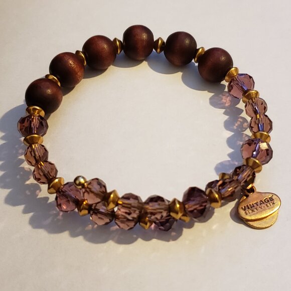 Alex and Ani Beaded Wood Beads & Pinkish Purple Beaded Wrap Gold Vintage     82 - Picture 5 of 10